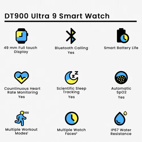 DT 900 Ultra 9 Smartwatch - 7-in-1 Strap Magic + 49mm Full Touch Display