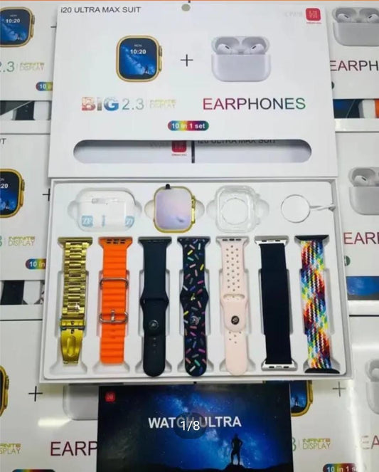 i20 Ultra Max Smartwatch 2.3" + FREE AirPods! - 10-in-1 Bundle