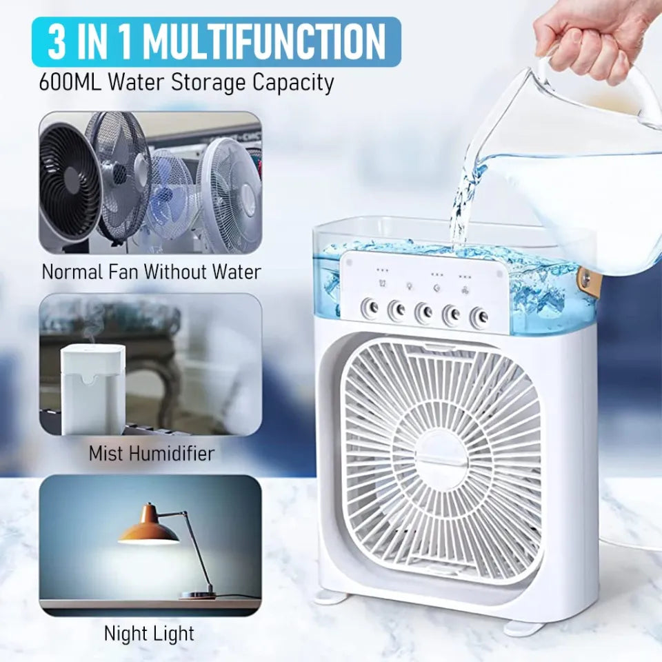 🔥 Chill Anywhere, Anytime! Portable USB Air Cooler Fan – LED Light, Mist & Humidifier in One!