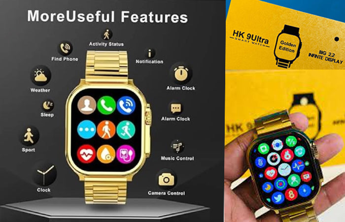HK9 Ultra Golden Edition – 2.2" Infinite Display Smartwatch | Luxe Style, Limitless Features