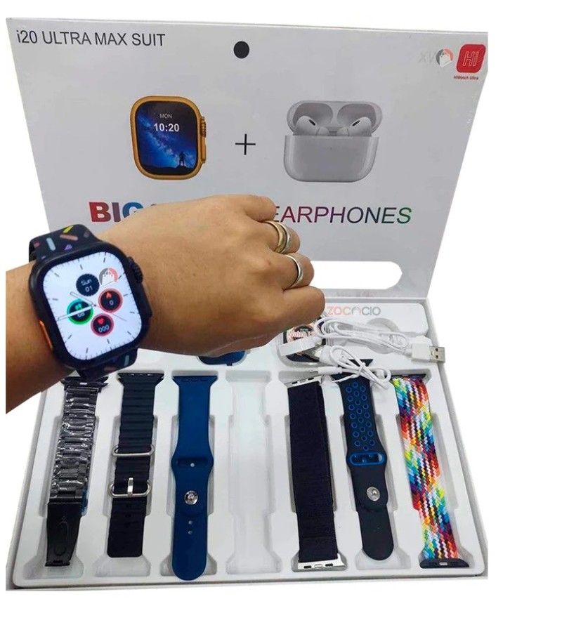 i20 Ultra Max Smartwatch 2.3" + FREE AirPods! - 10-in-1 Bundle